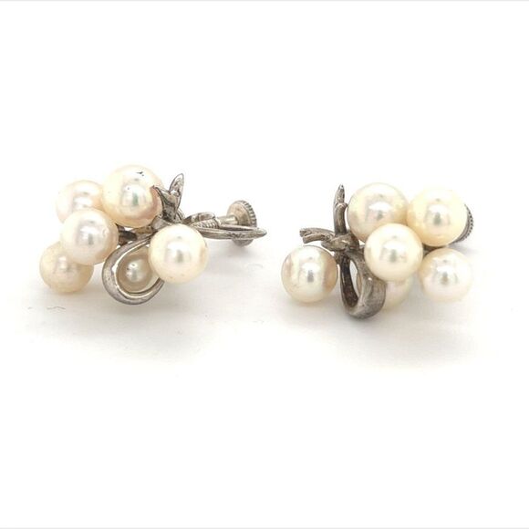 Mikimoto Estate Akoya Pearl Earrings Sterling Silver 6.65 mm 7.2 Gr M235 - Picture 7 of 13